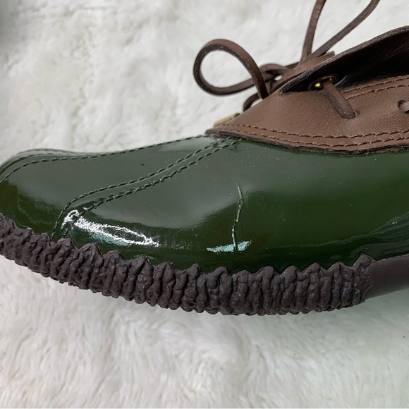 Tory Burch Women's Matthew Duck Boots 8 Green Brown Leather Rubber Rain Shoes - Picture 9 of 16